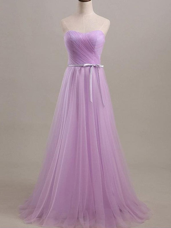 Wholesale A-Line/Princess Sleeveless Sweetheart Floor-Length Sash/Ribbon/Belt Tulle Bridesmaid Dresses